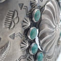 Vintage Fred Harvey Era 925 Sterling Silver Green Turquoise Cuff Bracelet *READ*